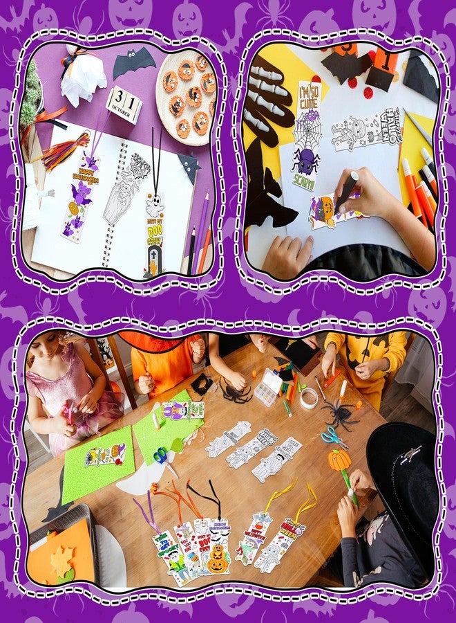 Skyygemm 80 Pcs Color Your Own Halloween Bookmarks with Ribbon Bulk DIY Coloring Bookmark Happy Halloween Black Cat Bat Witch Crafts Blank Paint Classroom Decorate for Student Party Supplies(White) - Image 5